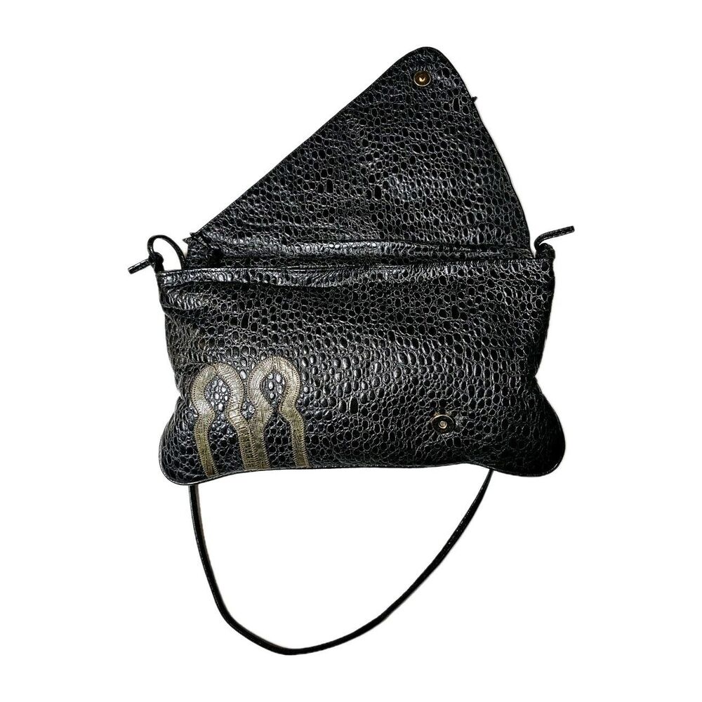 VTG Pinky Crossbody Shoulder Bag Pebble Leather Elephants Tassel Blk 1980s USA! - Picture 10 of 14